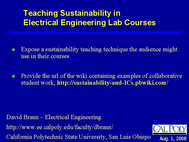 Teaching Sustainability in Electrical Engineering Lab Courses l Expose a sustainability teaching technique the