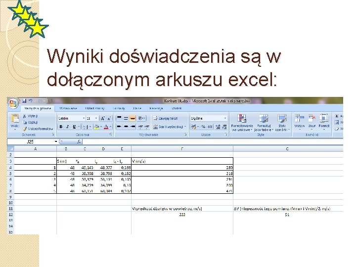 Wyniki doświadczenia są w dołączonym arkuszu excel: 