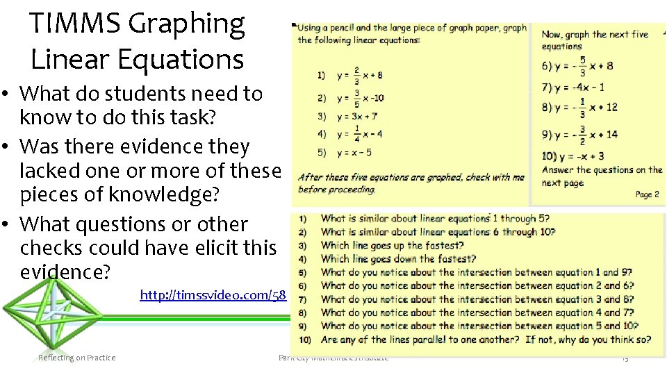 TIMMS Graphing Linear Equations • What do students need to know to do this