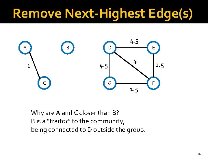 Remove Next-Highest Edge(s) 4. 5 A B D 4 4. 5 1 C E Remove Next-Highest Edge(s) 4. 5 A B D 4 4. 5 1 C E