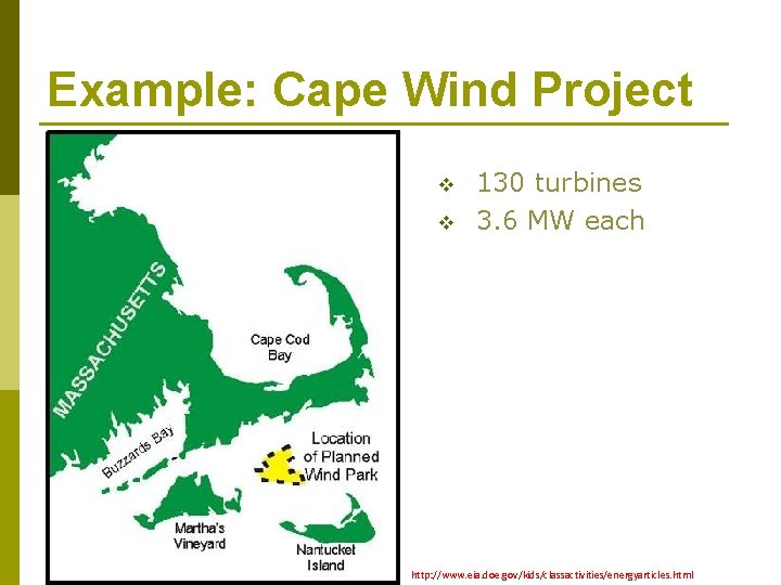 Example: Cape Wind Project v v 130 turbines 3. 6 MW each http: //www.