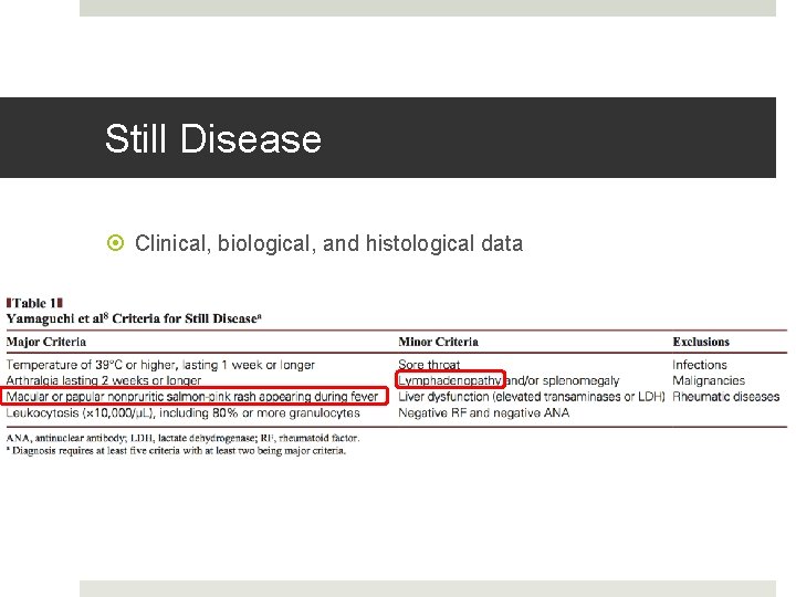 Still Disease Clinical, biological, and histological data 