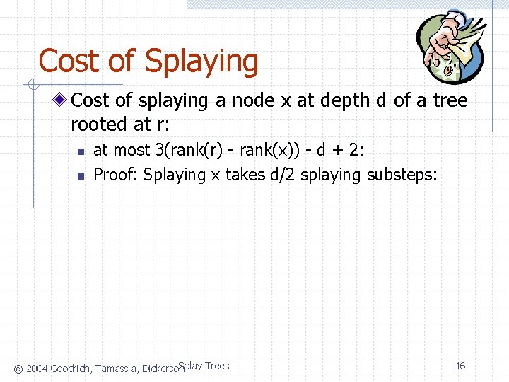 Cost of Splaying Cost of splaying a node x at depth d of a