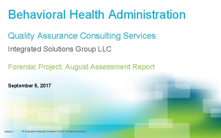 Behavioral Health Administration Quality Assurance Consulting Services Integrated Solutions Group LLC Forensic Project: August