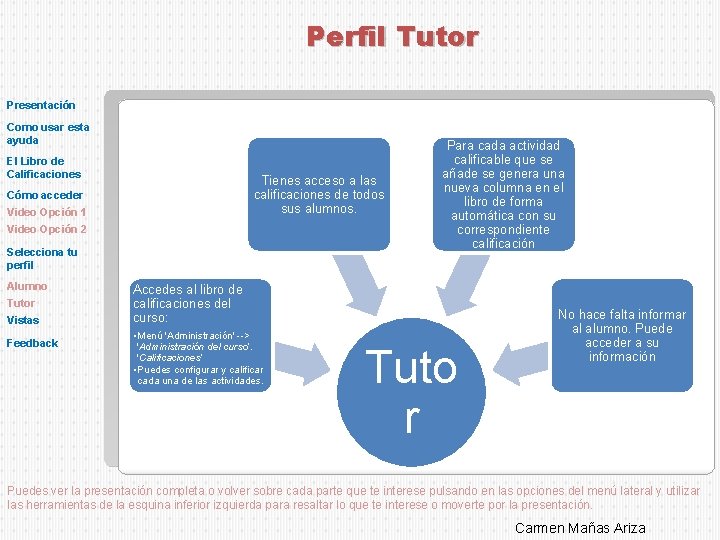 Perfil Tutor Presentación Como usar esta ayuda El Libro de Calificaciones Tienes acceso a
