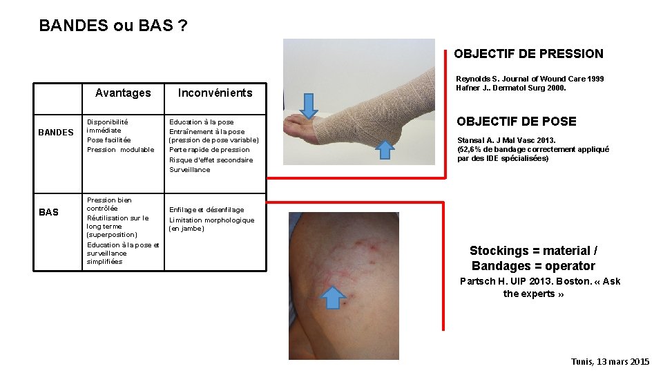 BANDES ou BAS ? OBJECTIF DE PRESSION Avantages BANDES BAS Disponibilité immédiate Pose facilitée