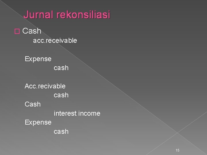 Jurnal rekonsiliasi � Cash acc. receivable Expense cash Acc. recivable cash Cash interest income