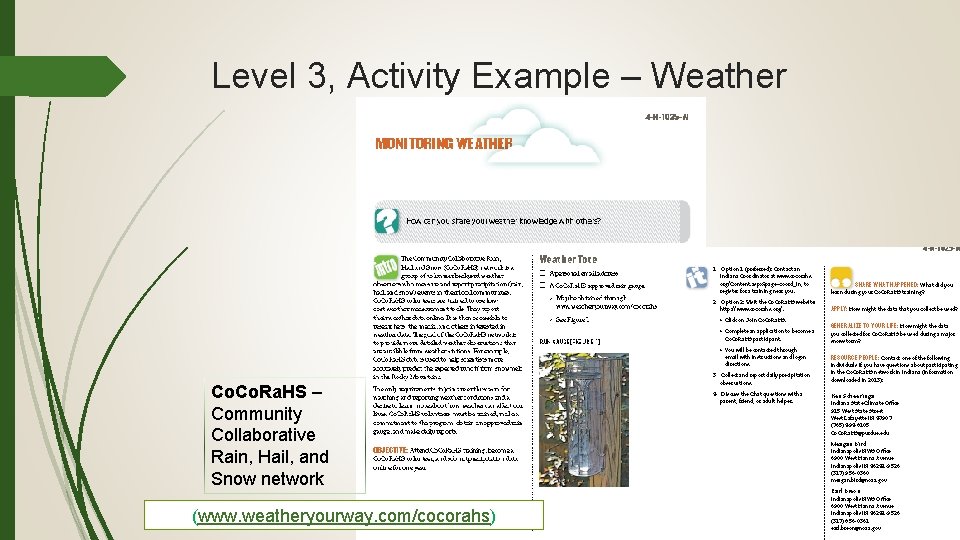 Level 3, Activity Example – Weather Co. Ra. HS – Community Collaborative Rain, Hail,