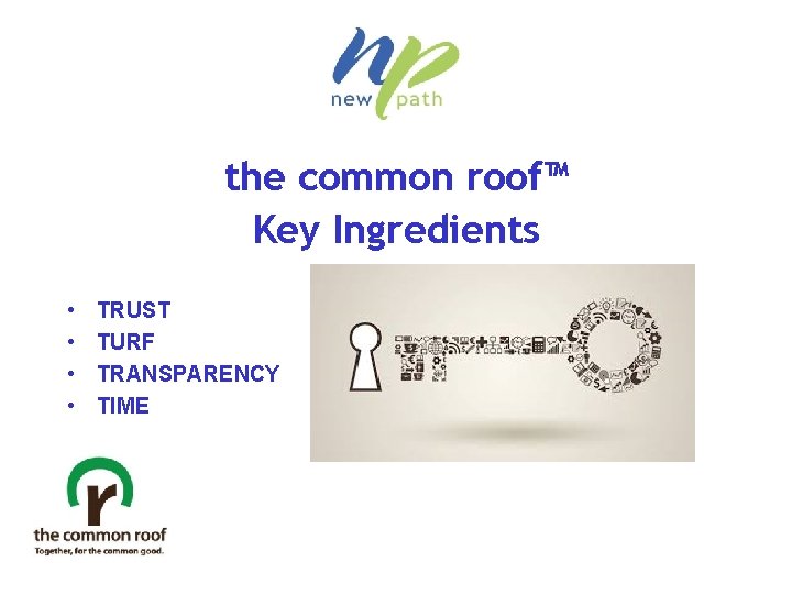 the common roof™ Key Ingredients • • TRUST TURF TRANSPARENCY TIME 