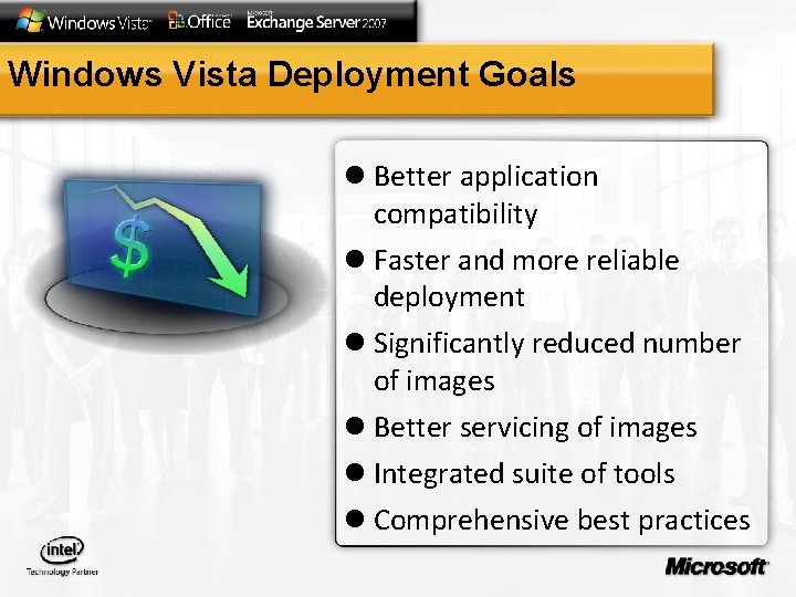 Windows Vista Deployment Goals l Better application compatibility l Faster and more reliable deployment