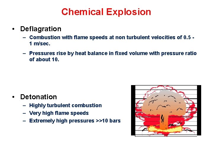 Chemical Explosion • Deflagration – Combustion with flame speeds at non turbulent velocities of Chemical Explosion • Deflagration – Combustion with flame speeds at non turbulent velocities of