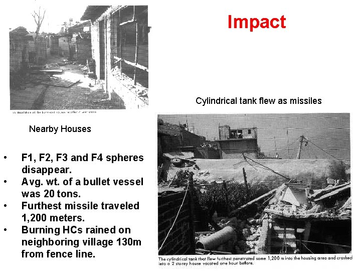 Impact Cylindrical tank flew as missiles Nearby Houses • • F 1, F 2, Impact Cylindrical tank flew as missiles Nearby Houses • • F 1, F 2,