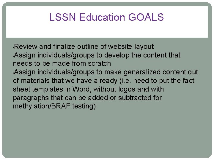 LSSN MISSION IDEAS Why we are Here Our