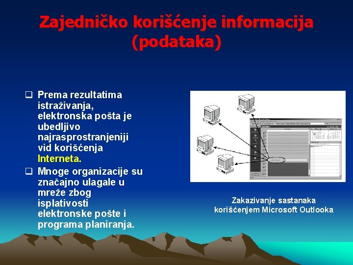 Zajedničko korišćenje informacija (podataka) q Prema rezultatima istraživanja, elektronska pošta je ubedljivo najrasprostranjeniji vid