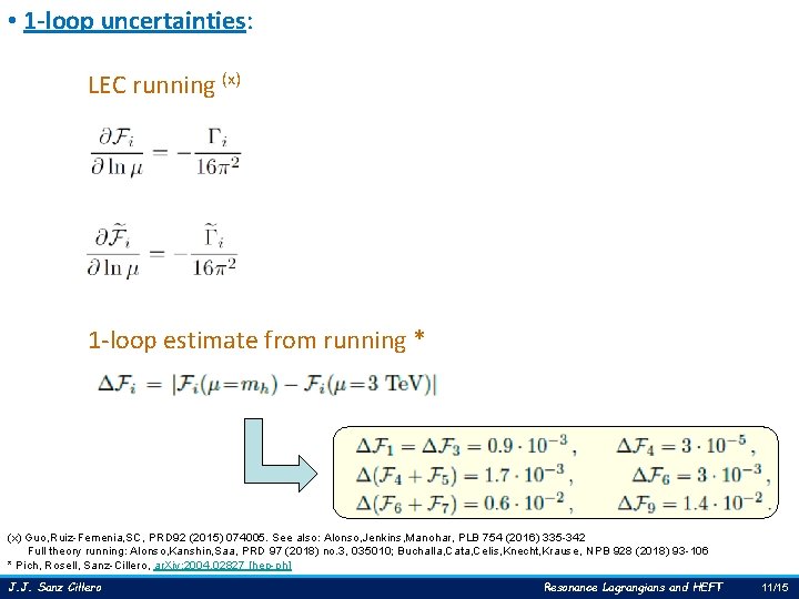  • 1 -loop uncertainties: LEC running (x) 1 -loop estimate from running *