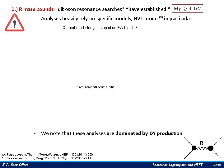 1. ) R mass bounds: diboson resonance searches* “have established “ - Analyses heavily