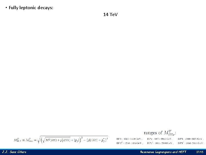  • Fully leptonic decays: 14 Te. V J. J. Sanz Cillero Resonance Lagrangians