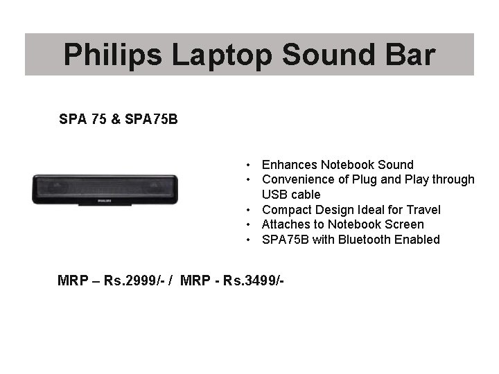 Philips Laptop Sound Bar SPA 75 & SPA 75 B • Enhances Notebook Sound