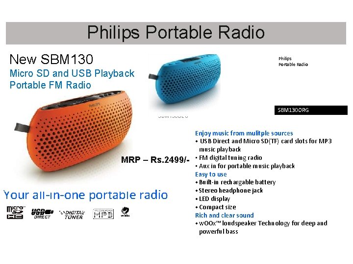 Philips Portable Radio New SBM 130 Philips Portable Radio Micro SD and USB Playback