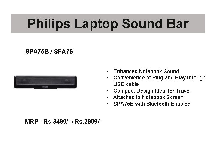 Philips Laptop Sound Bar SPA 75 B / SPA 75 • Enhances Notebook Sound