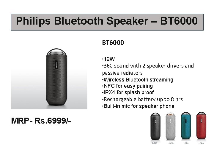Philips Bluetooth Speaker – BT 6000 • 12 W • 360 sound with 2