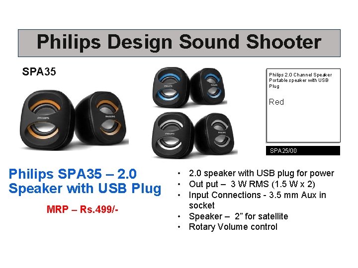 Philips Design Sound Shooter SPA 35 Philips 2. 0 Channel Speaker Portable speaker with