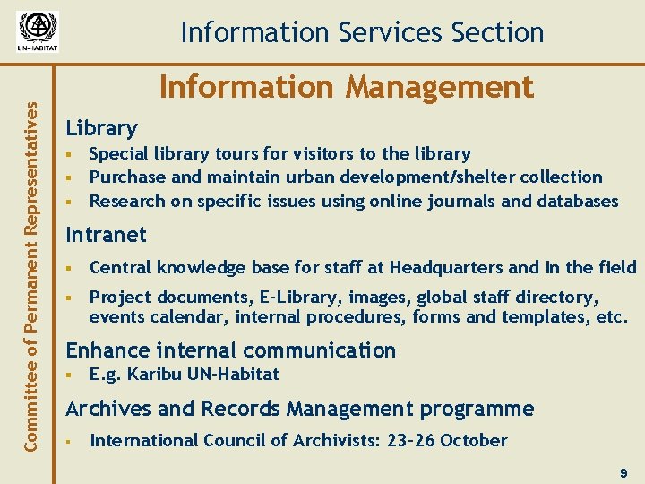 Committee of Permanent Representatives Information Services Section Information Management Library Special library tours for