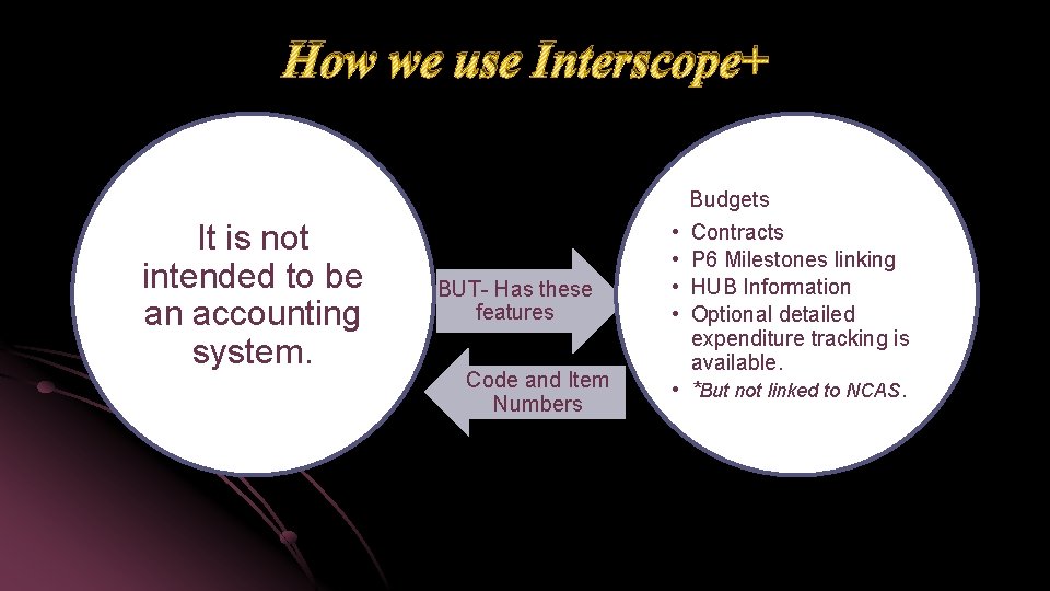 How we use Interscope+ It is not intended to be an accounting system. BUT-