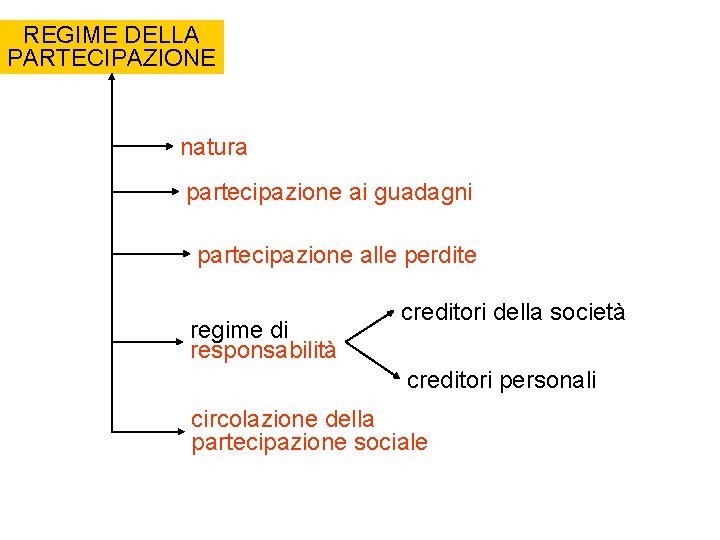 REGIME DELLA PARTECIPAZIONE natura partecipazione ai guadagni partecipazione alle perdite regime di responsabilità creditori