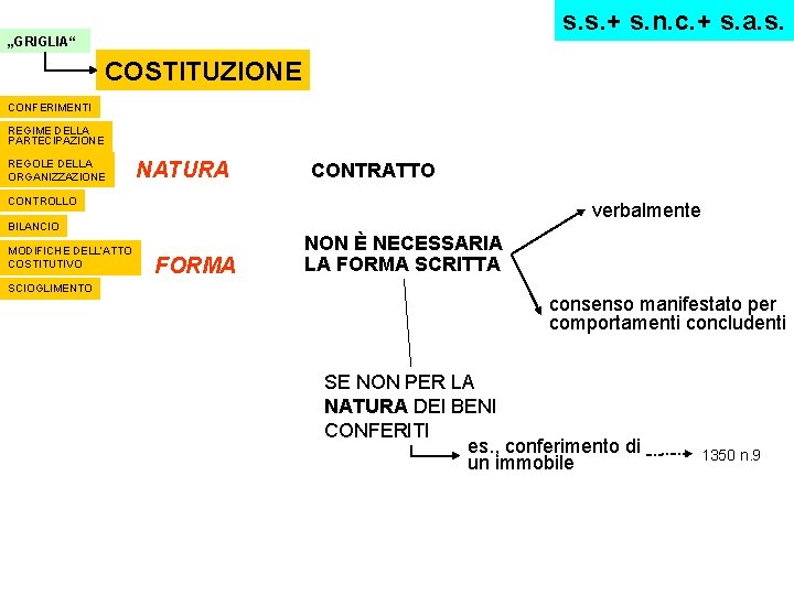 s. s. + s. n. c. + s. a. s. „GRIGLIA“ COSTITUZIONE CONFERIMENTI REGIME