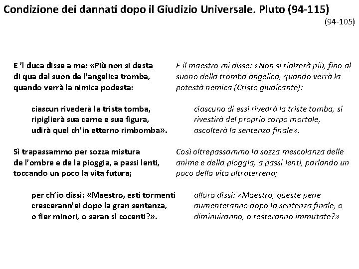 Condizione dei dannati dopo il Giudizio Universale. Pluto (94 -115) (94 -105) E ’l