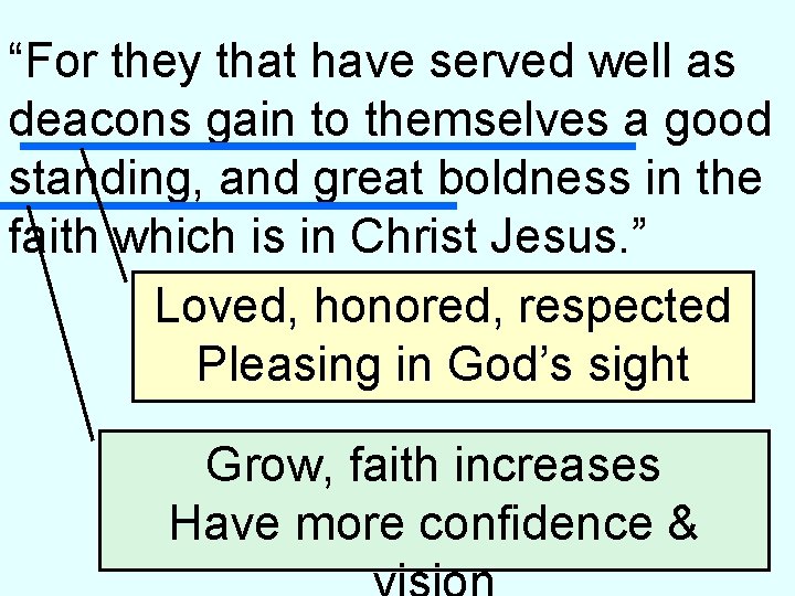 “For they that have served well as deacons gain to themselves a good standing,