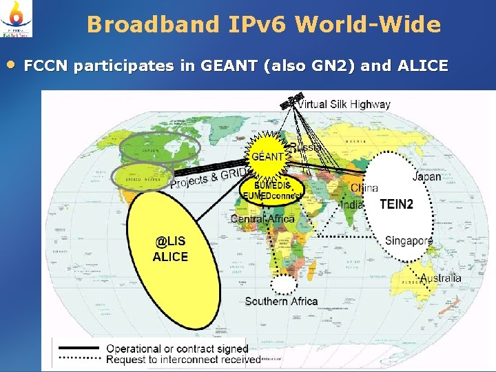 Broadband IPv 6 World-Wide • FCCN participates in GEANT (also GN 2) and ALICE