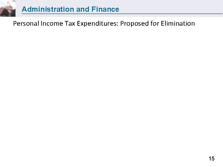 Administration and Finance Personal Income Tax Expenditures: Proposed for Elimination 15 
