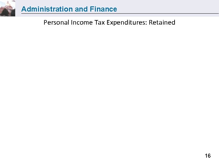 Administration and Finance Personal Income Tax Expenditures: Retained 16 