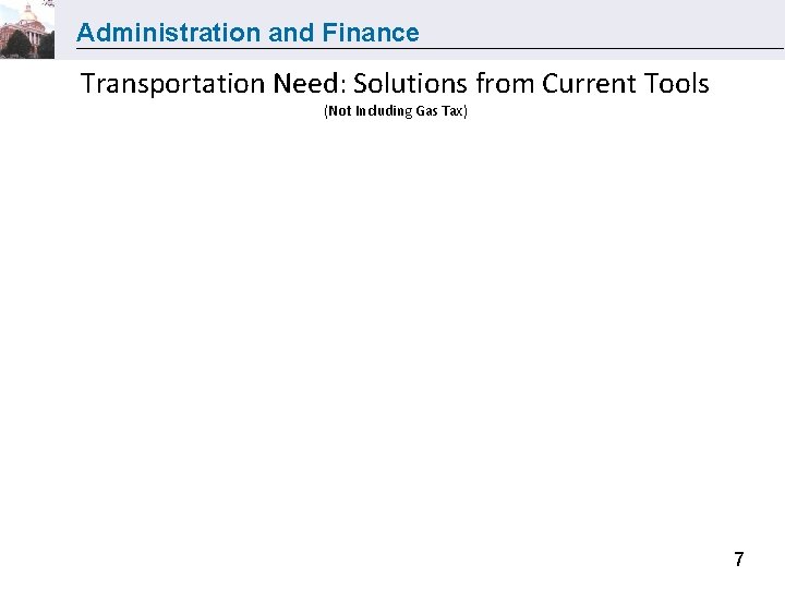 Administration and Finance Transportation Need: Solutions from Current Tools (Not Including Gas Tax) 7