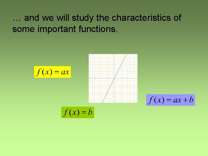 … and we will study the characteristics of some important functions. 