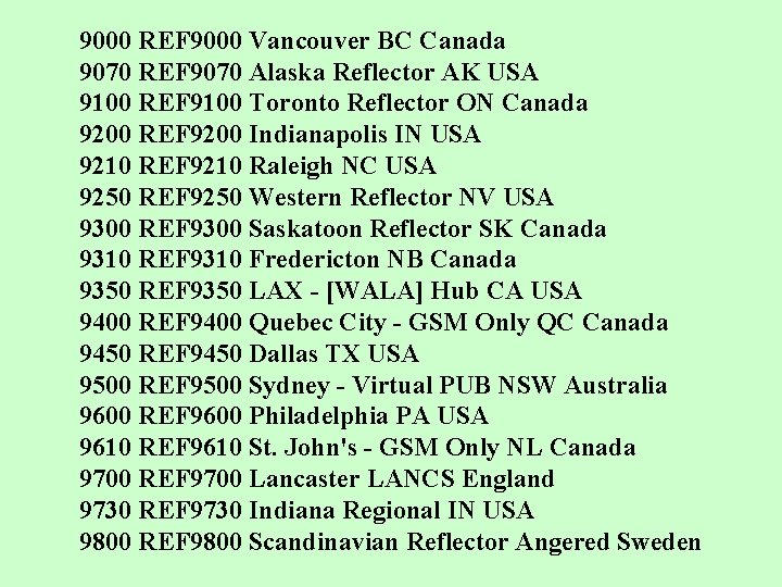 9000 REF 9000 Vancouver BC Canada 9070 REF 9070 Alaska Reflector AK USA 9100