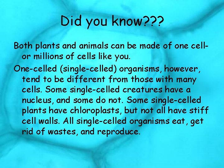 Did you know? ? ? Both plants and animals can be made of one