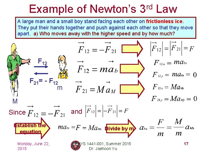 Example of Newton’s 3 rd Law A large man and a small boy stand