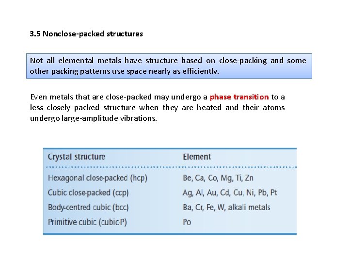 3. 5 Nonclose-packed structures Not all elemental metals have structure based on close-packing and