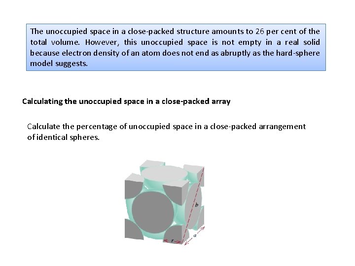The unoccupied space in a close-packed structure amounts to 26 per cent of the