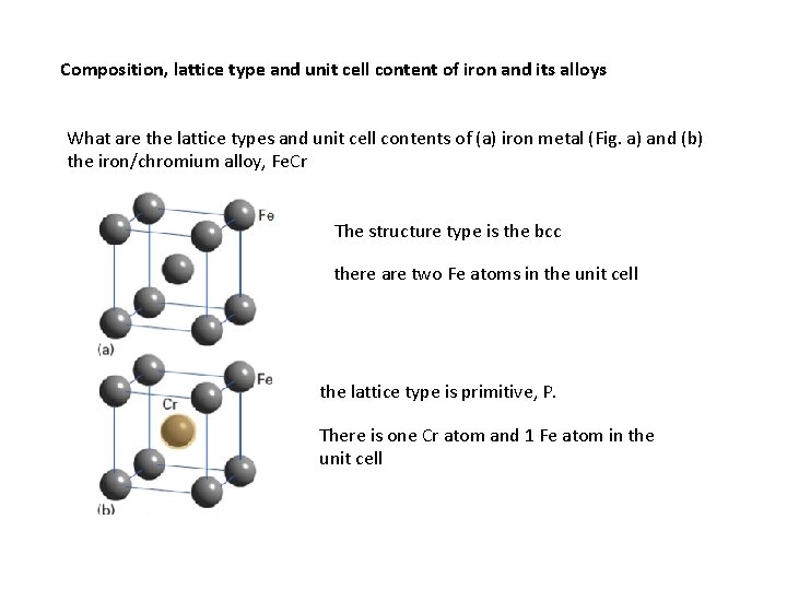 Composition, lattice type and unit cell content of iron and its alloys What are