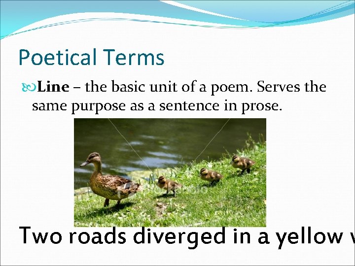 Poetical Terms Line – the basic unit of a poem. Serves the same purpose