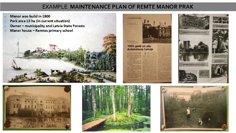 EXAMPLE. MAINTENANCE PLAN OF REMTE MANOR PRAK - Manor was build in 1800 Park