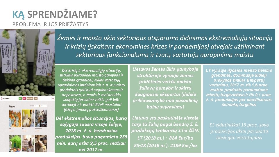 KĄ SPRENDŽIAME? PROBLEMA IR JOS PRIEŽASTYS Žemės ir maisto ūkio sektoriaus atsparumo didinimas ekstremaliųjų