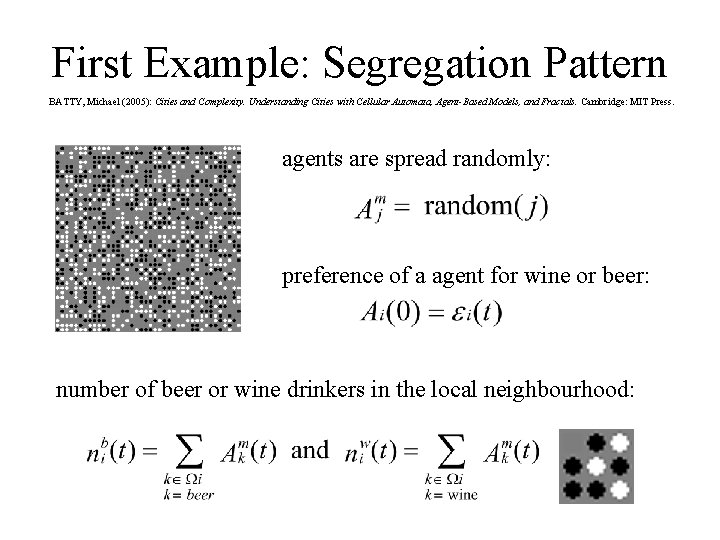 First Example: Segregation Pattern BATTY, Michael (2005): Cities and Complexity. Understanding Cities with Cellular