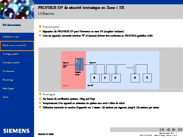 Automation and Drives PROFIBUS DP de sécurité intrinsèque en Zone 1 EX Utilisation E/S