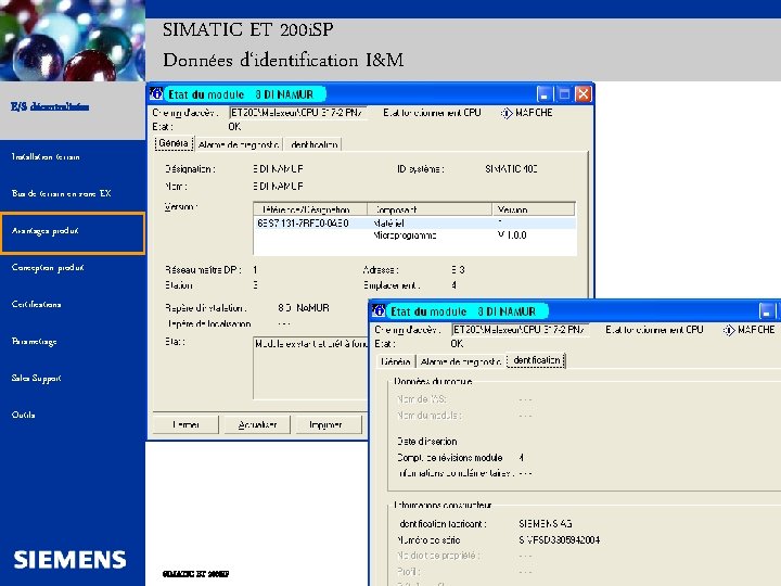 SIMATIC ET 200 i. SP Données d‘identification I&M Automation and Drives E/S décentralisées Installation