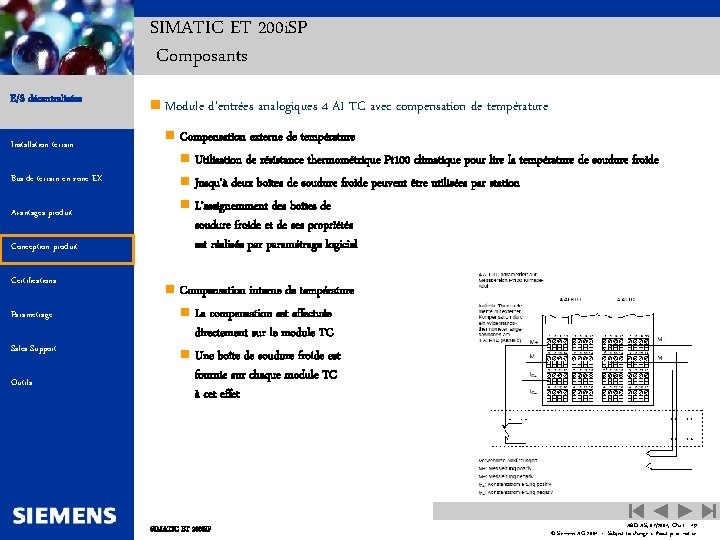 SIMATIC ET 200 i. SP Composants E/S décentralisées Installation terrain n Module d’entrées Compensation